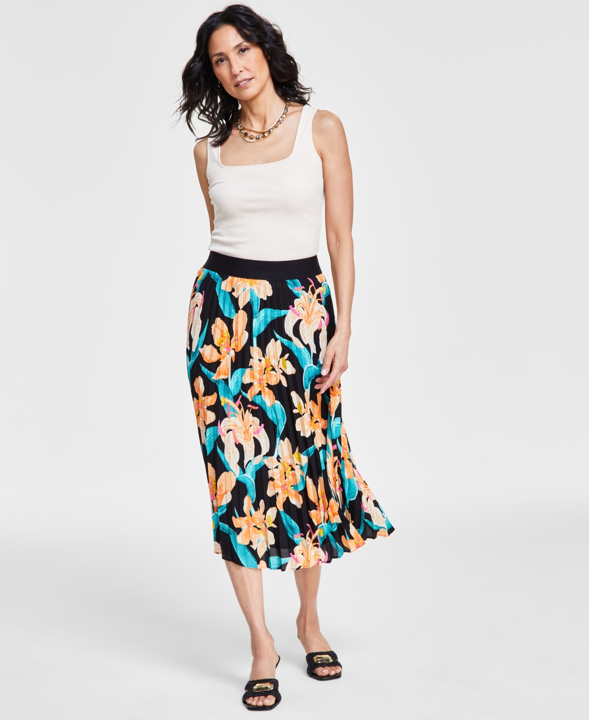 Women's Pleated Floral-Print Midi Skirt, Created for Macy's - Mila Garden A