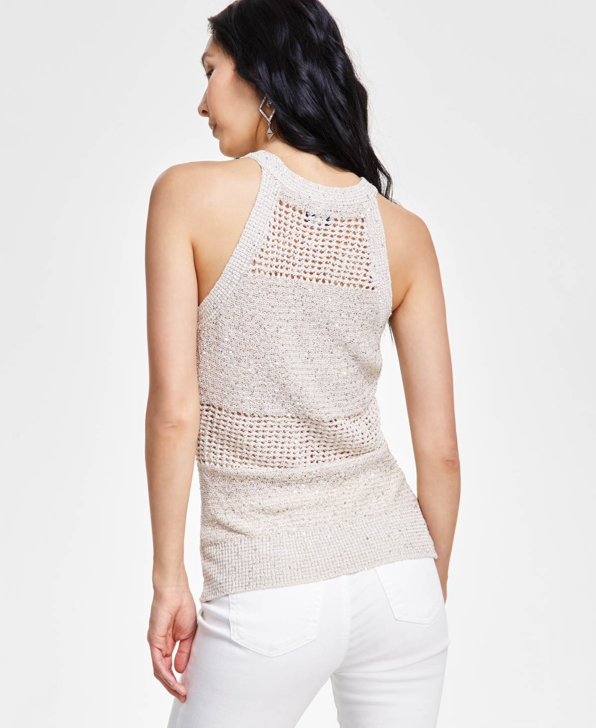 INC INTERNATIONAL CONCEPTS WOMEN'S ROVING SEQUIN CROCHET SWEATER TANK TOP, CREATED FOR MACY'S 