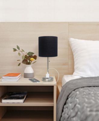 Oslo 19.5" Contemporary Bedside Standard Metal Table Desk Lamp with White Drum Fabric Shade