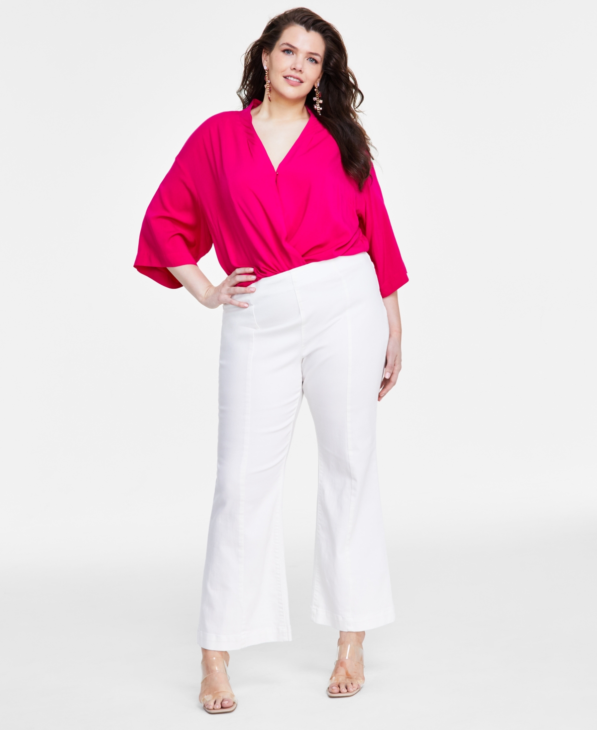 Plus Size Pull-On Flare Jeans, Created for Macy's - Bright White