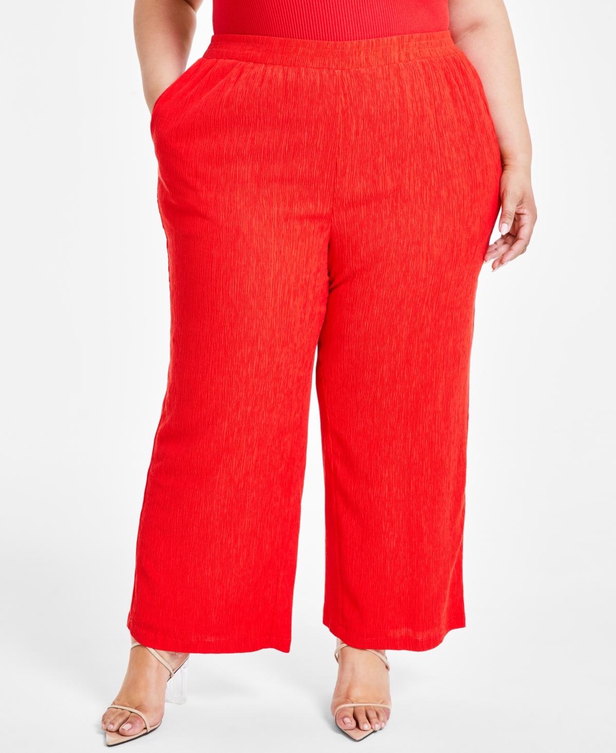 Trendy Plus Size Textured Pull-On Pants - Flame Scar