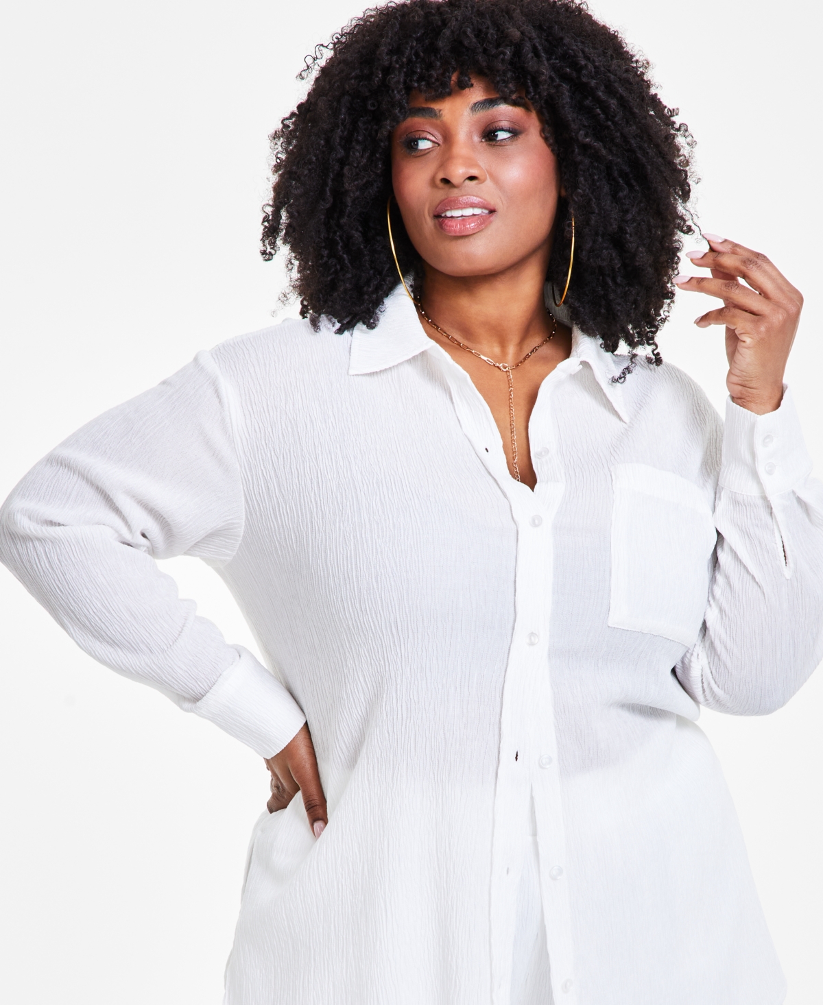 Shop Nina Parker Trendy Plus Size Textured Shirt In Ivory