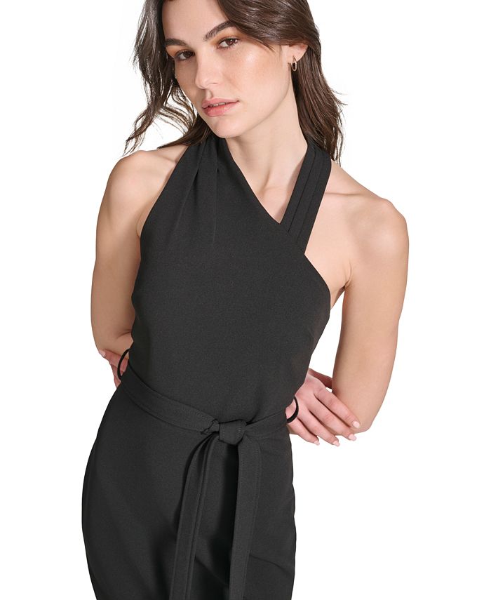 Calvin Klein Women's Shoulder Embellished Belted Dress Black Size 4