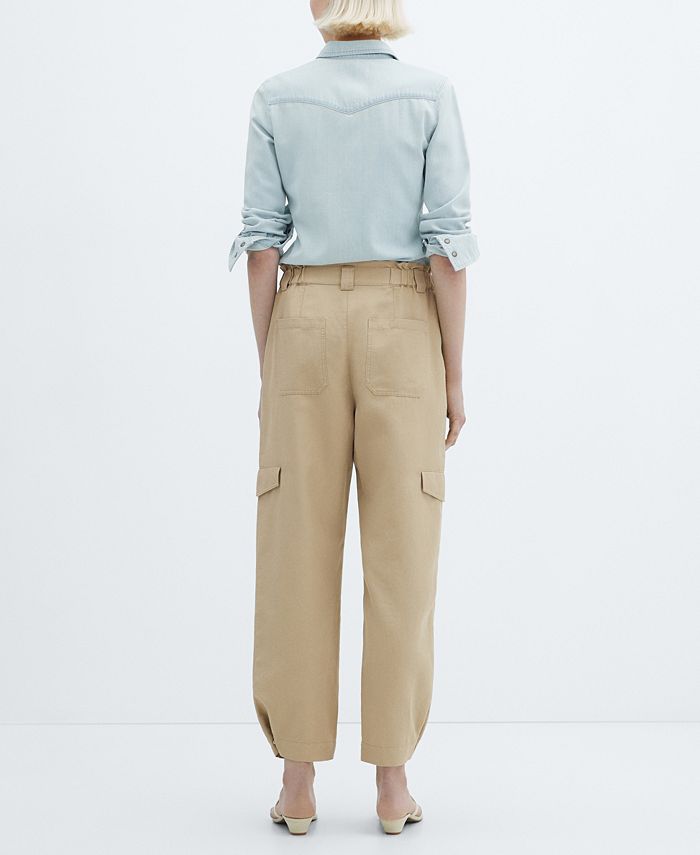MANGO Women's Linen Cargo Pants - Macy's