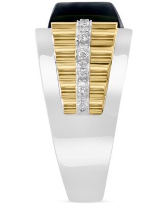 EFFY&reg; Men's Onyx & Diamond Accent Ring in Sterling Silver & 14k Gold-Plate