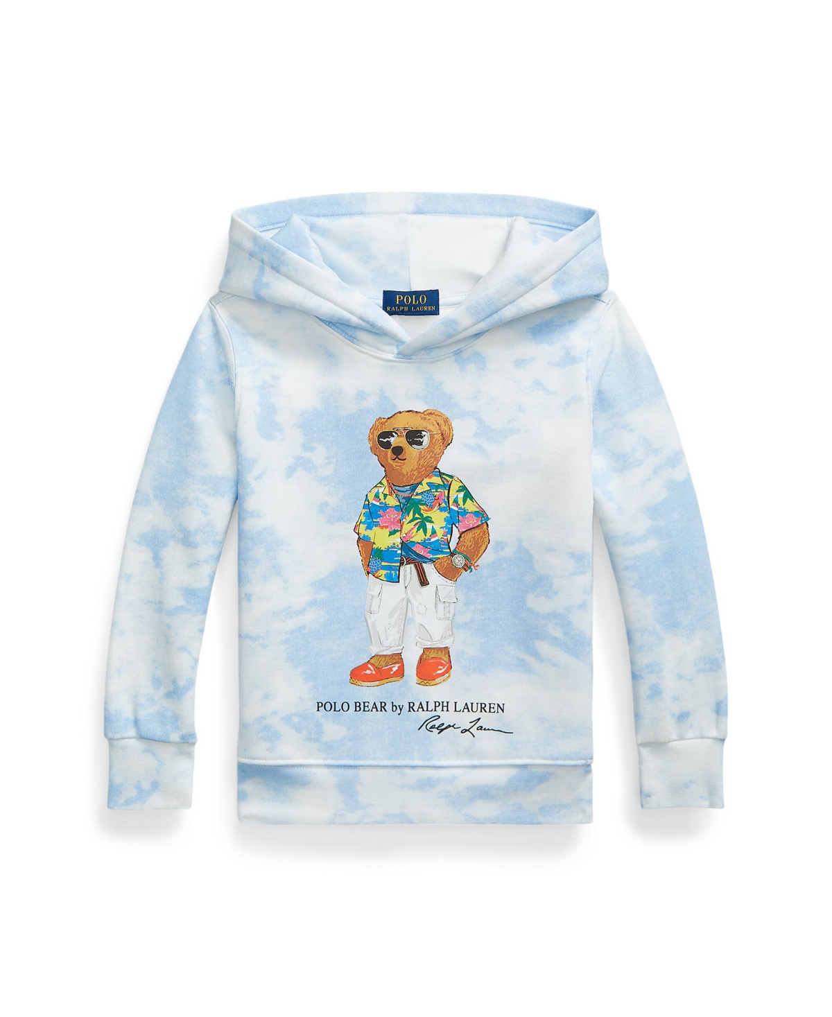 Shop Polo Ralph Lauren Toddler And Little Boys Tie-dye-print Polo Bear Fleece Hoodie In Blue
