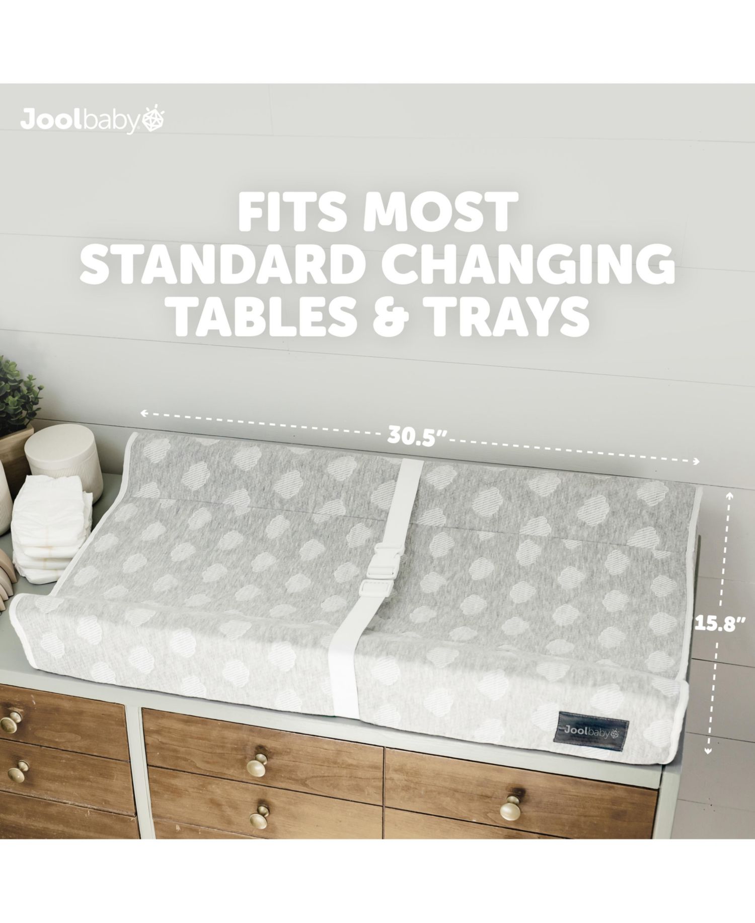 Soft Changing Pad + Washable Cover, Non-Slip - Fits Standard Changing Tables & Dressers (Gray)