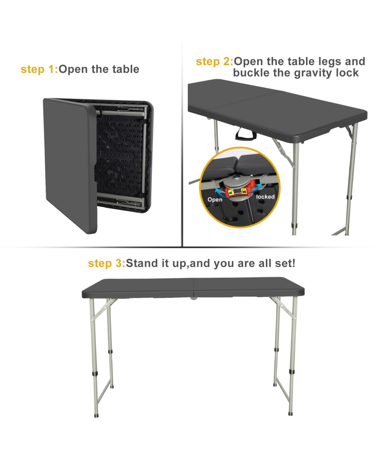 Sugift 4 Foot Folding TableIndoor Outdoor Folding Card Table - Black
