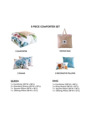 Maia Blue Bedding 200 Thread Count 100% Cotton Sateen 5 Piece Reversible King Comforter Set