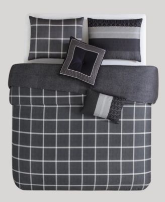 Kyle Black 100% Cotton Sateen 5 Piece Reversible Comforter Set, King