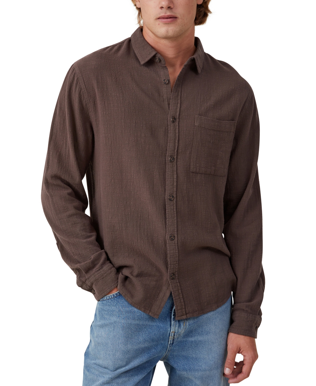 Shop Cotton On Men's Portland Long Sleeve Shirt In Brown