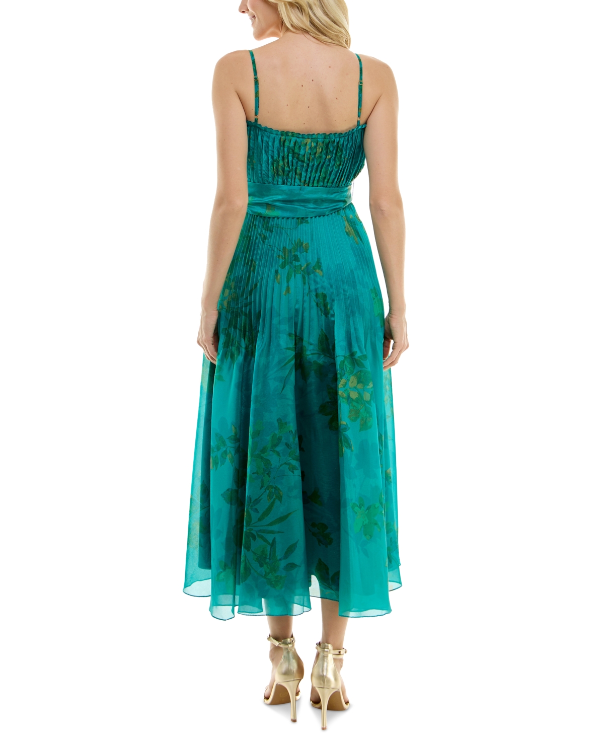 Shop Taylor Women's Printed Pleated Gown In Ocean,olive