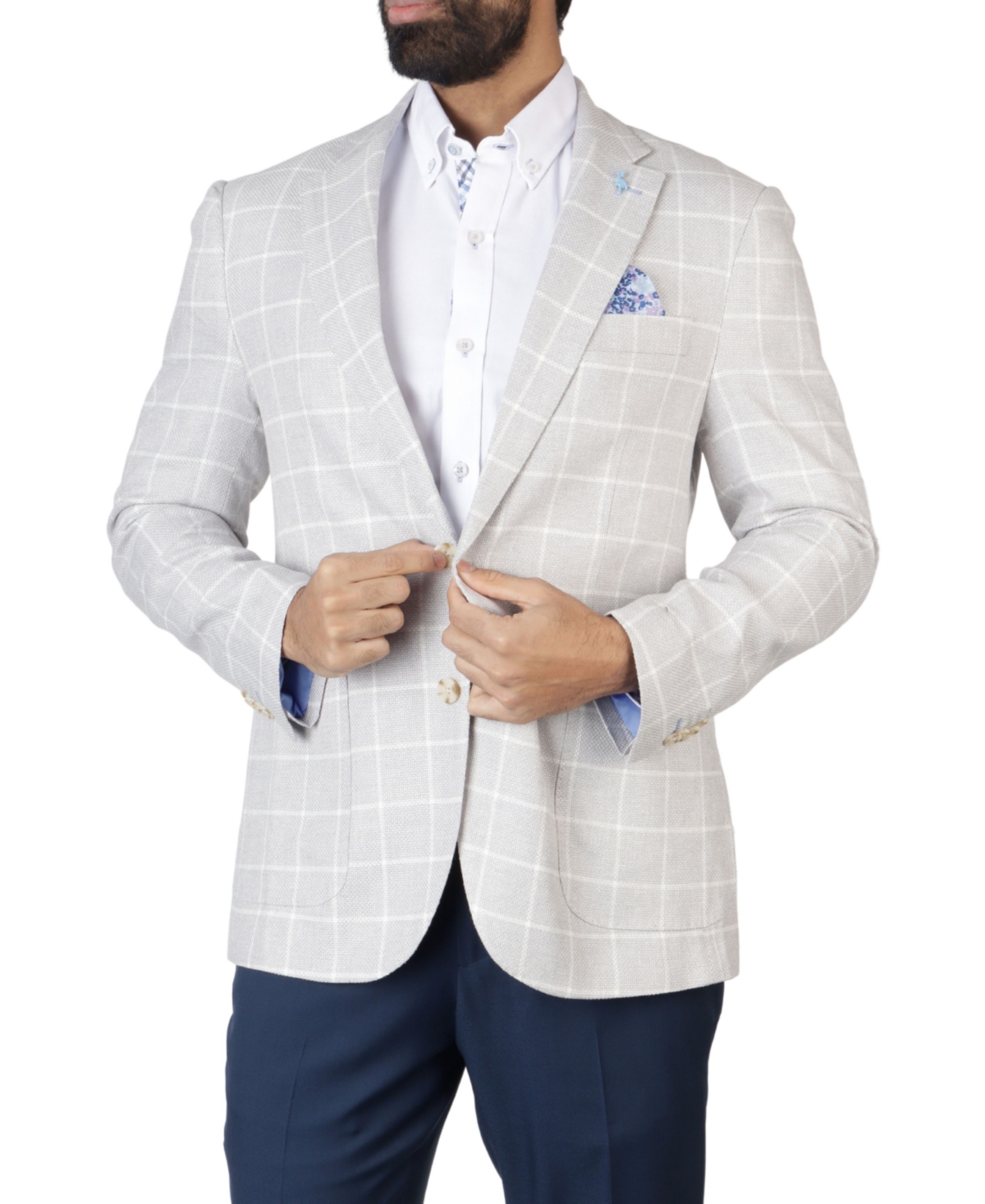Men's Textured Windowpane Sportcoat - Soft grey