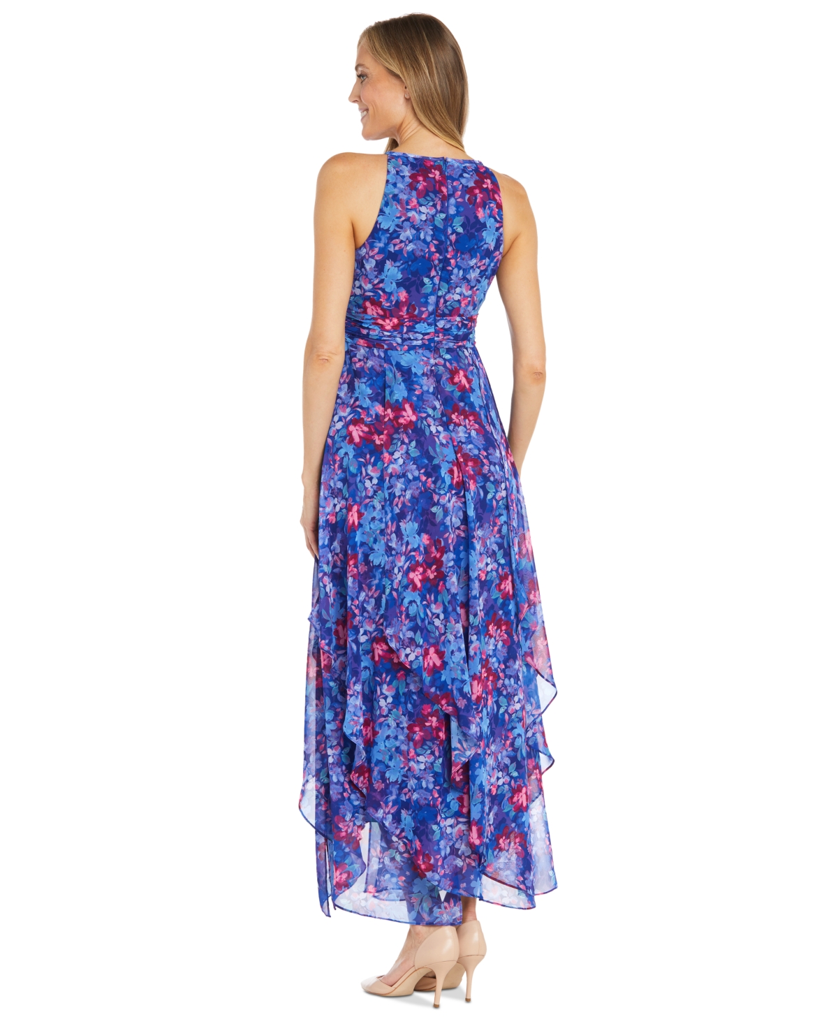 Shop R & M Richards Women's Floral-print Ruffled Maxi Dress In Royal