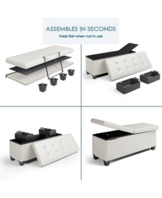 43 Inch Ottoman Storage Bench with Storage Bins - Leatherette or Linen Finish