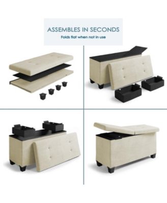 30 Inch Ottoman Storage Bench with Storage Bins - Leatherette or Fabric Finish