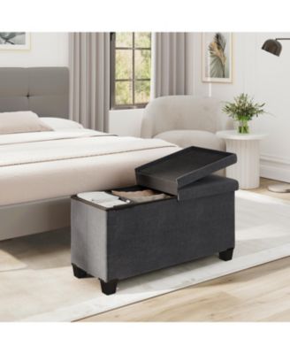 30 Inch Ottoman Storage Bench with Storage Bins - Leatherette or Fabric Finish