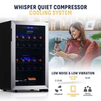 Freestanding 28 Bottle Dual Zone Compressor Wine Fridge in Stainless Steel, Adjustable Racks and Exterior Digital Thermostat