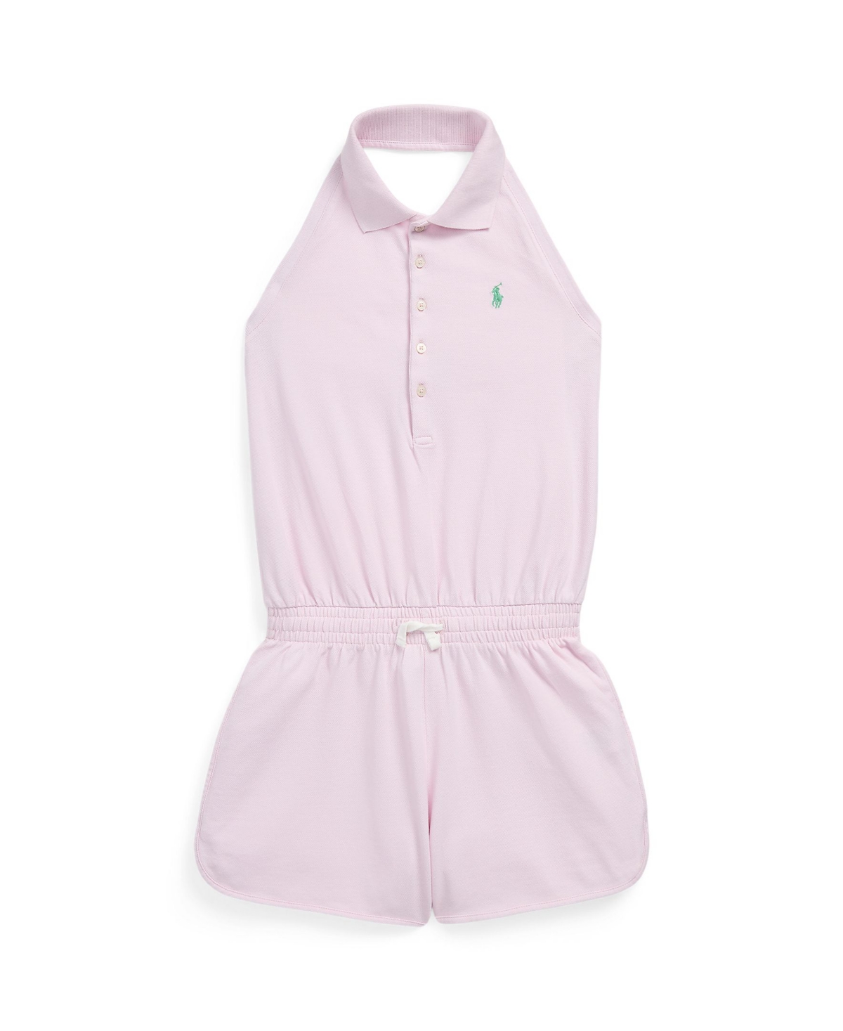 Shop Polo Ralph Lauren Big Girls Stretch Mesh Halter Polo Romper In Deco Pink With Light Green