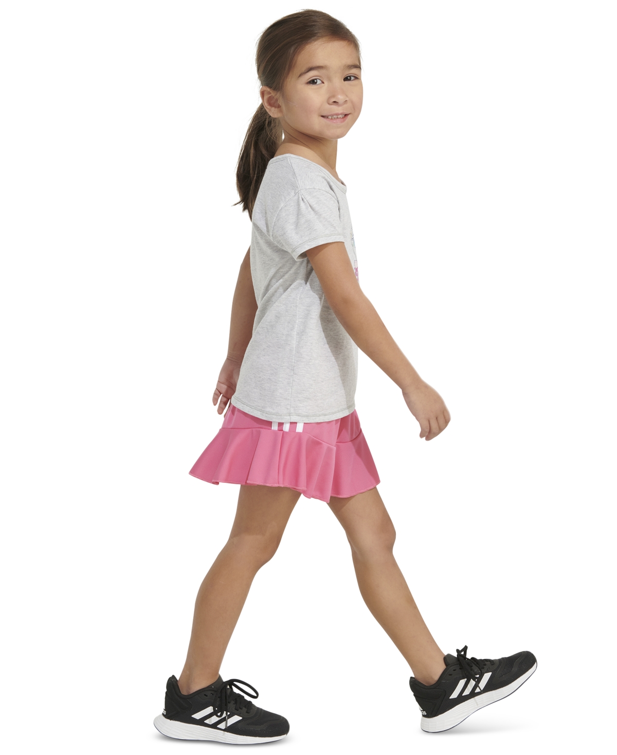 adidas Toddler & Little Girls 2-Pc. Heather Graphic T-Shirt and Skort Set - Light Grey And Pink