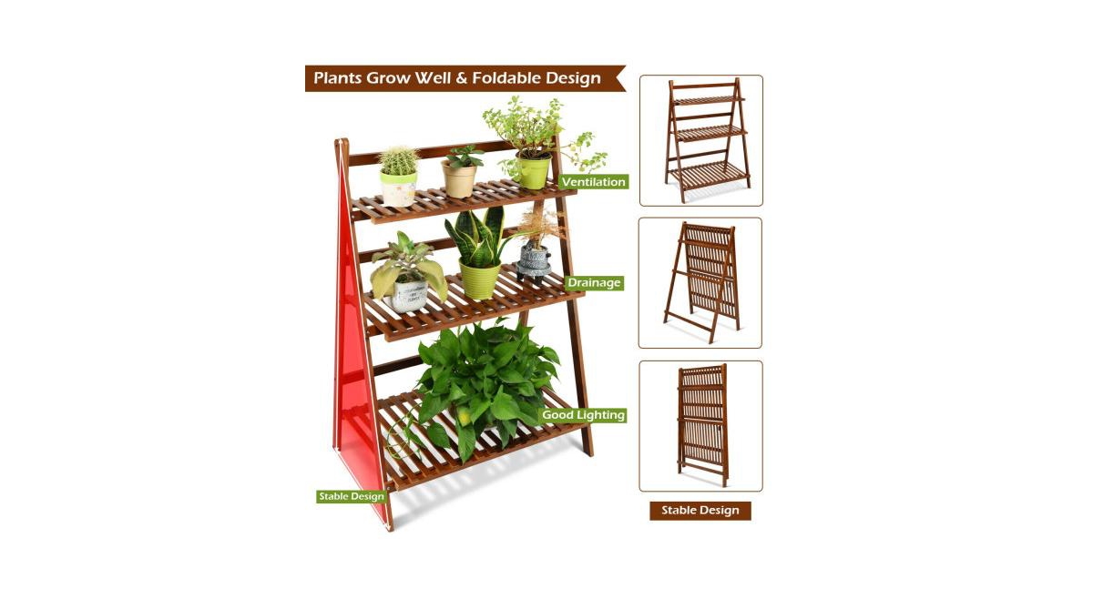 Slickblue 3 Tiers Outdoor Stand Bamboo Flower Pot Shelf