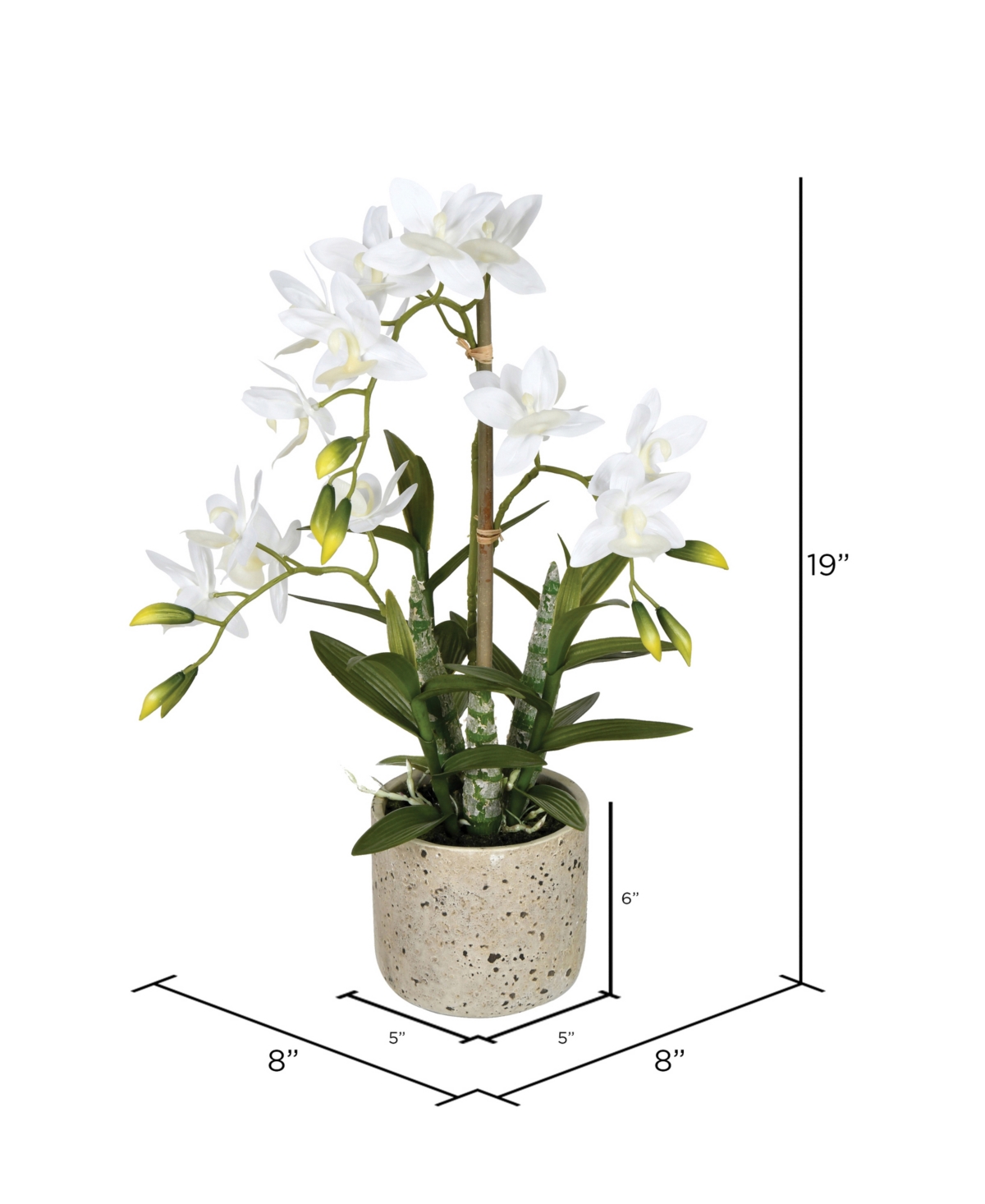 Vickerman 19" Artificial White Deluxe Potted Cycnoches Orchid. In White