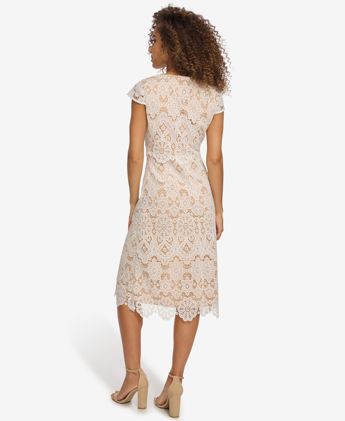 Shop Kensie Women's Floral-lace A-line Dress In White,nude