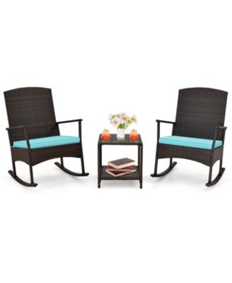 3 Piece Patio Rocking Set Wicker Rocking Chairs with 2-Tier Coffee Table