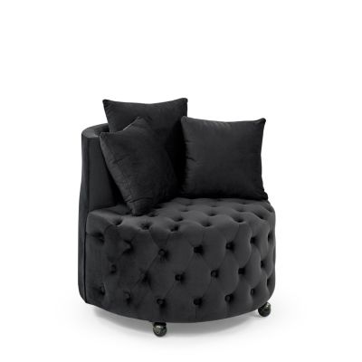 Velvet Swivel Chair with Wheels, 3 Pillows