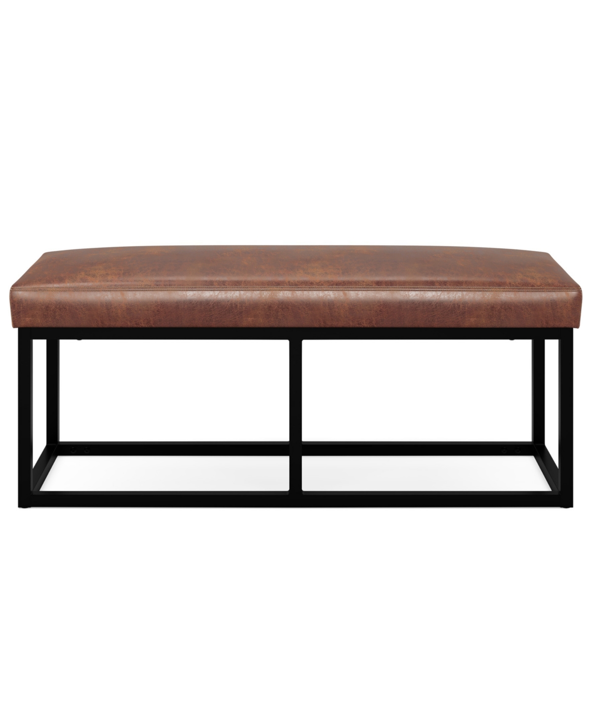 Simpli Home Reynolds Ottoman Bench in Distressed Saddle Brown Pu Leather