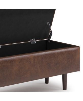 Shay Mid Century Rectangular Storage Ottoman in Distressed Chestnut Brown Pu Leather