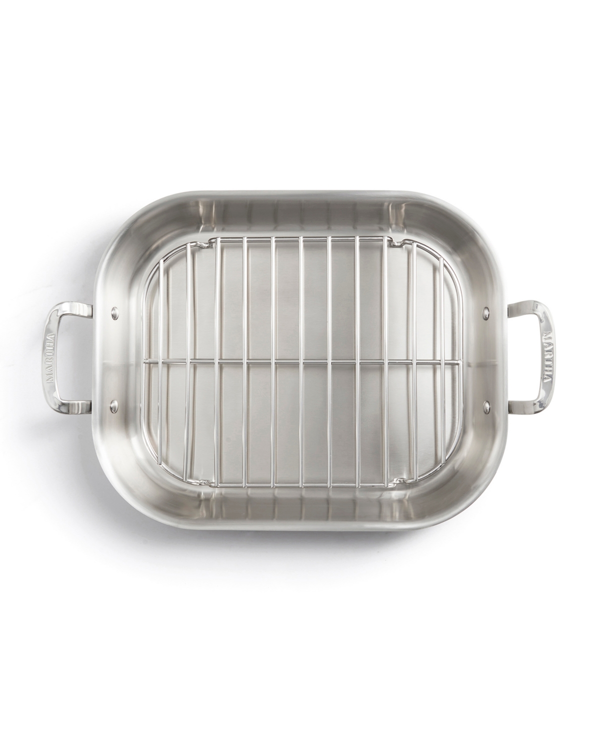 Shop Martha Stewart Collection Martha By Martha Stewart Stainless Steel Roasting Pan With Flat Rack In Silver
