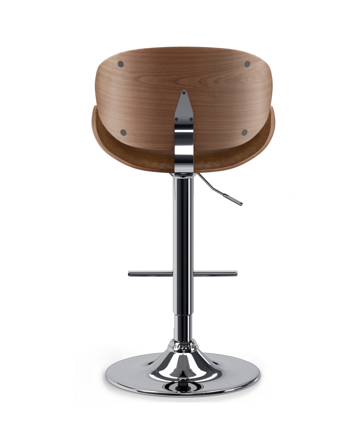 Simpli Home Marana Bentwood Adjustable Swivel Bar Stool In Deep Tan Pu Leather In Deep Tan