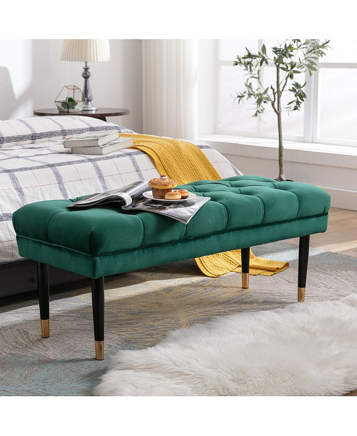 Simplie Fun Tufted Bench Modern Velvet Button Upholstered Ottoman Benches Bedroom Rectangle