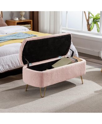 Pink Ottoman End Bench, Faux Fur & Gold