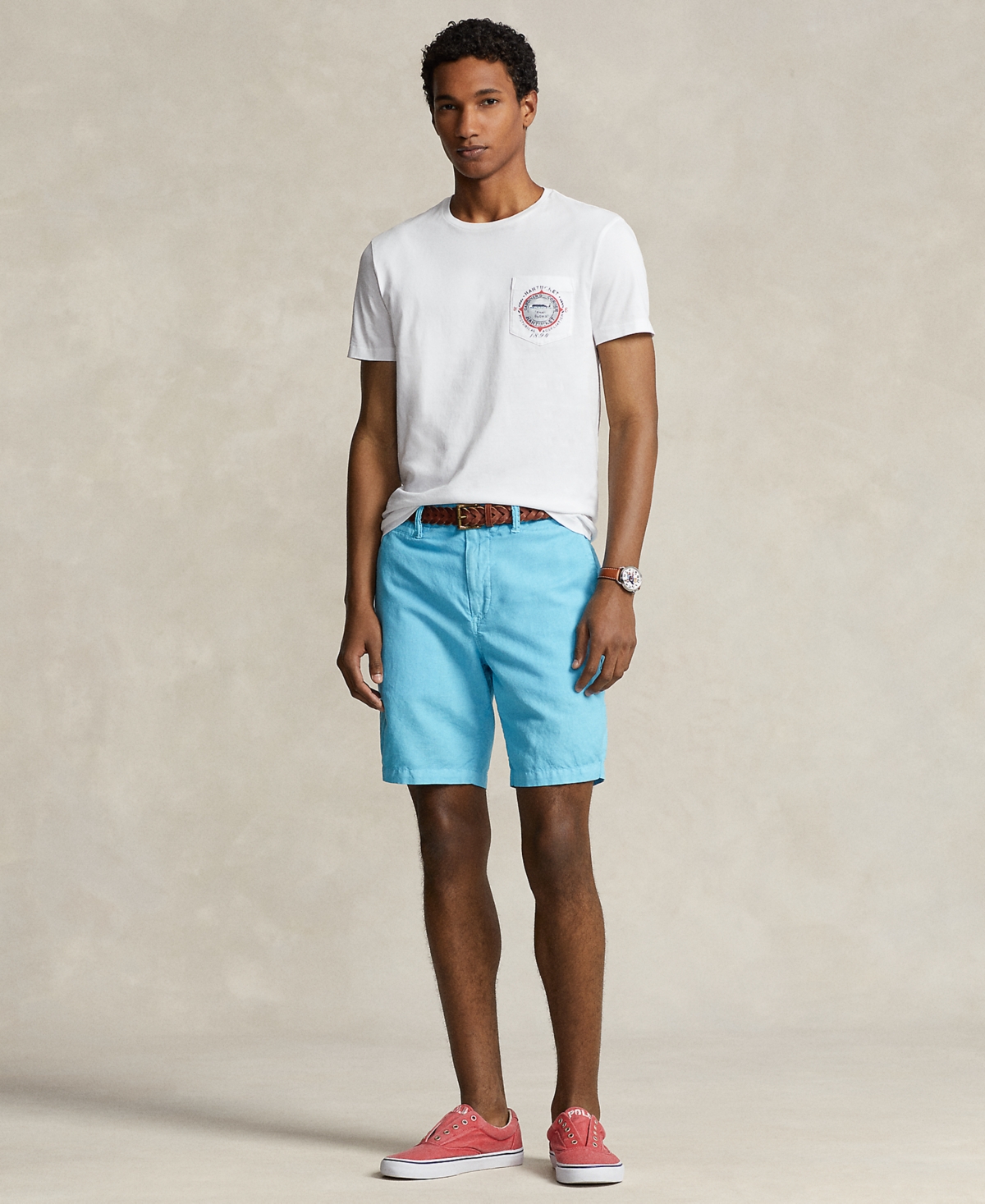 Shop Polo Ralph Lauren Men's 8.5" Straight-fit Linen Cotton Chino Shorts In Perfect Turquoise