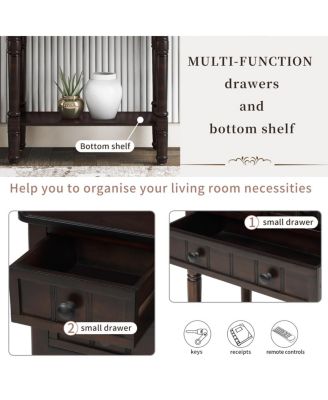 Narrow Console Table, Slim Sofa Table With Three Storage Drawers And Bottom Shelf