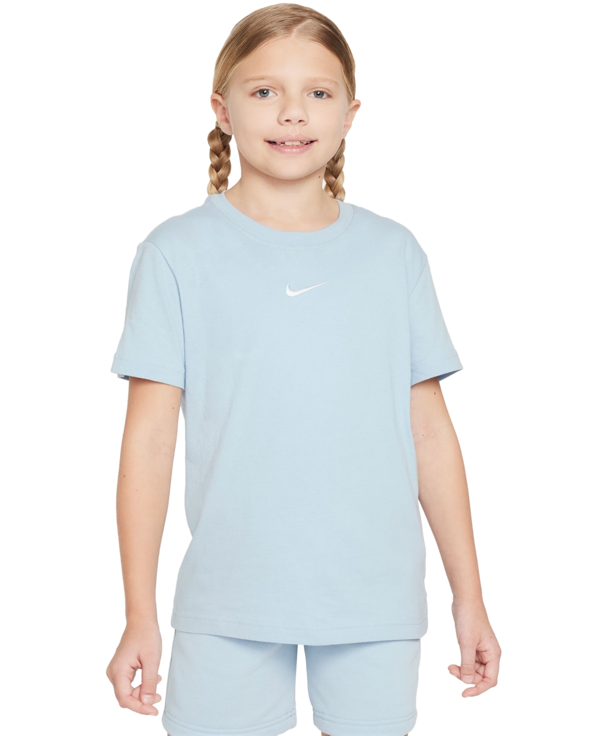 Shop Nike Sportswear Big Girls Cotton Swoosh T-shirt In Lt Armory Blue