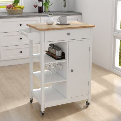 Kitchen Island Cart with Table Top and Rail