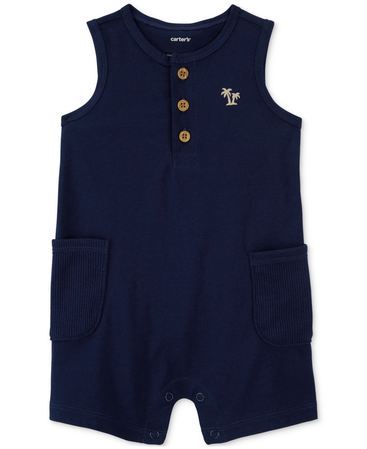 Shop Carter's Baby Boys Palm Tree Pocket Cotton Henley Romper In Navy Palm