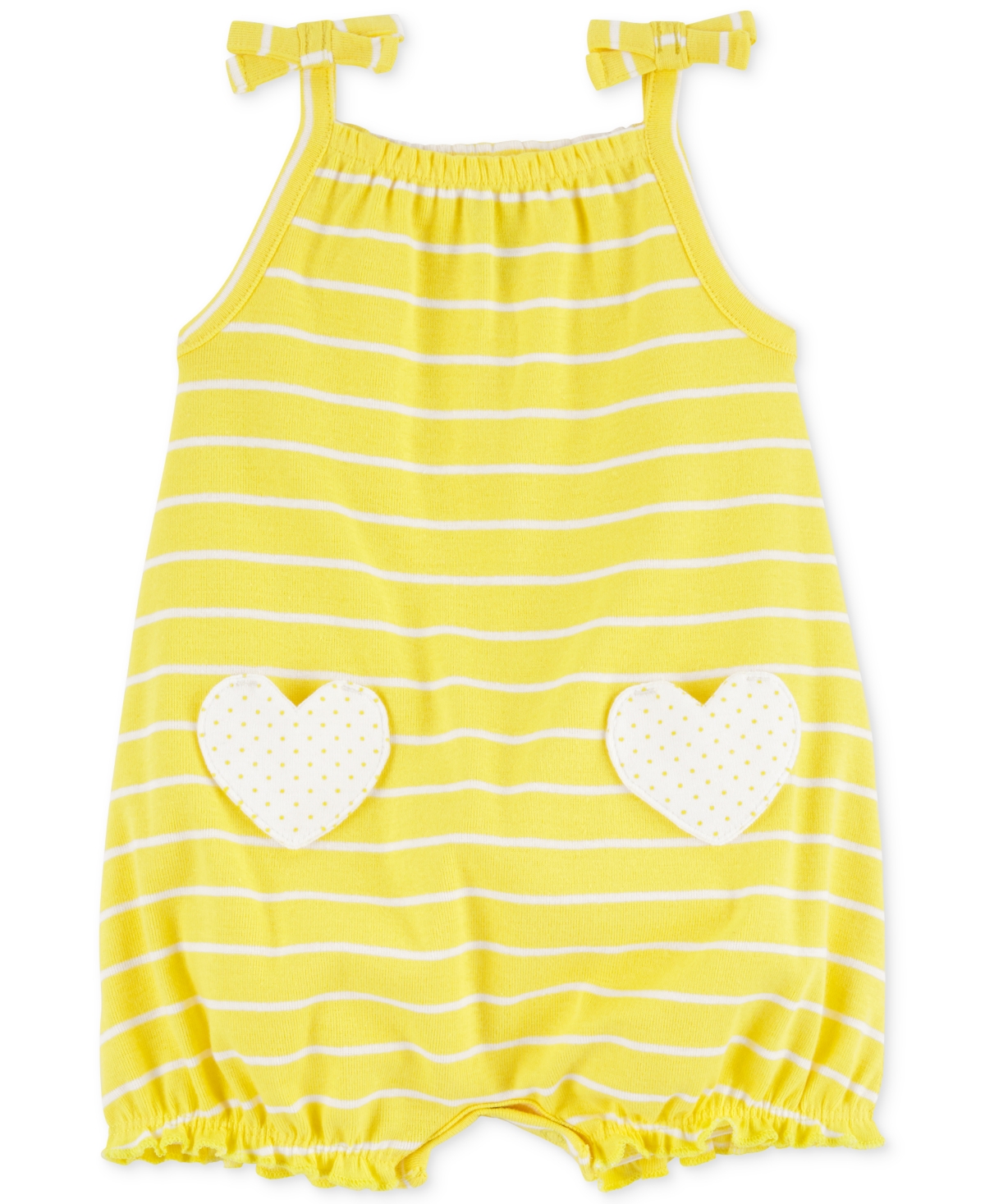 Shop Carter's Baby Girls Heart Pocket Striped Cotton Romper In Yellow