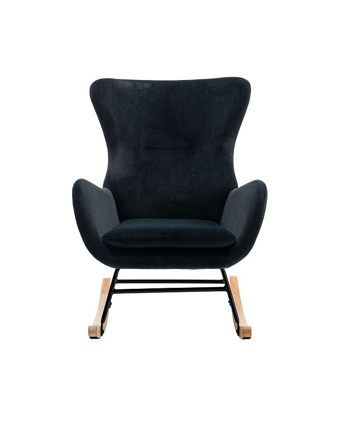 Simplie Fun Velvet Fabric Padded Seat Rocking Chair With High Backrest ...