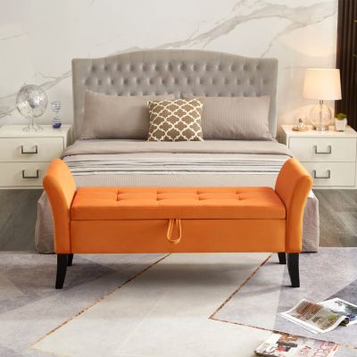 51.5" Bed Bench With Storage Orange Velvet
