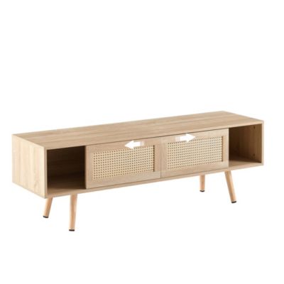 Natural Rattan TV Cabinet with Sliding Doors