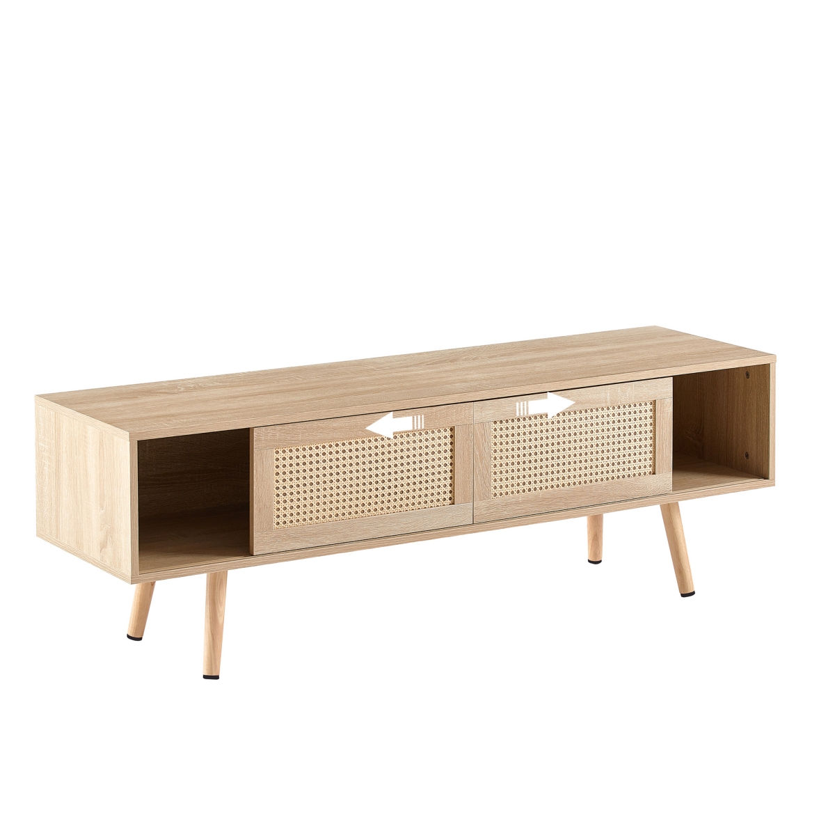 Streamdale Natural Rattan Tv Cabinet with Sliding Doors