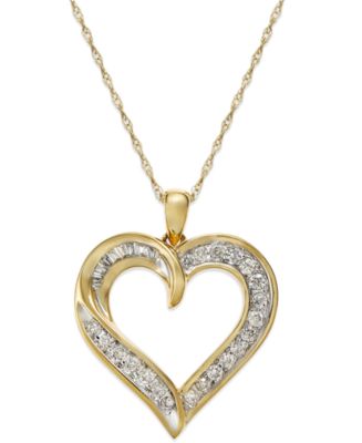Macy's Diamond Heart Pendant Necklace in 14k Gold (1/4 ct. t.w.) - Macy's