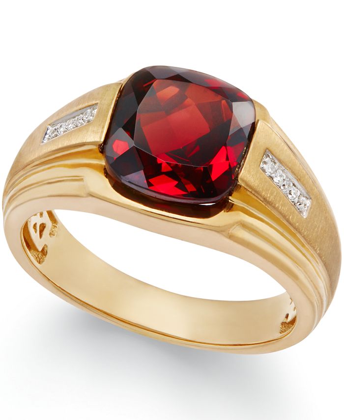 Macy's Men's Garnet (5 ct. t.w.) and Diamond Accent Ring in 10k Gold ...
