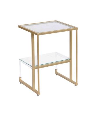 Golden Side Table, 2-Tier Acrylic Glass End Table For Living Room Bedroom