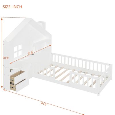 Twin House Bed Window, Drawers, Shelves, USB