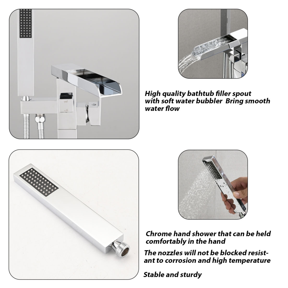 Streamdale Furniture Bathroom Freestanding Waterfall Tub Filler Matte Black Floor Mount Faucet With Hand Shower